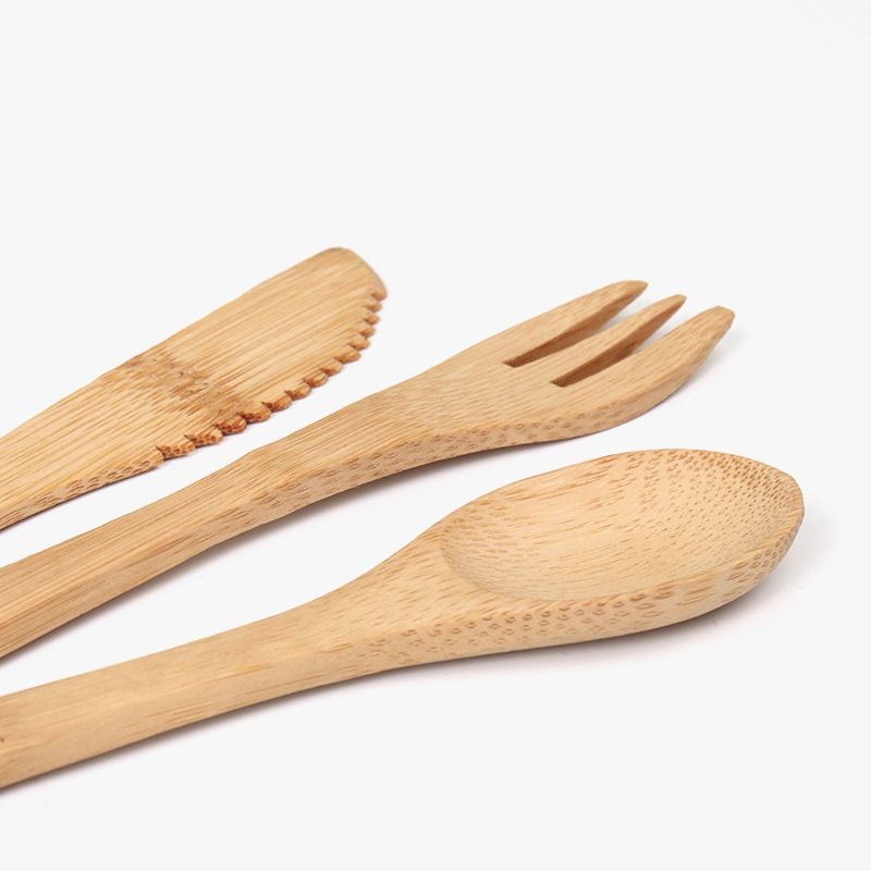 100% Organic Bamboo Cutlery Set Fork, Knife and Spoon, 3-Piece Set