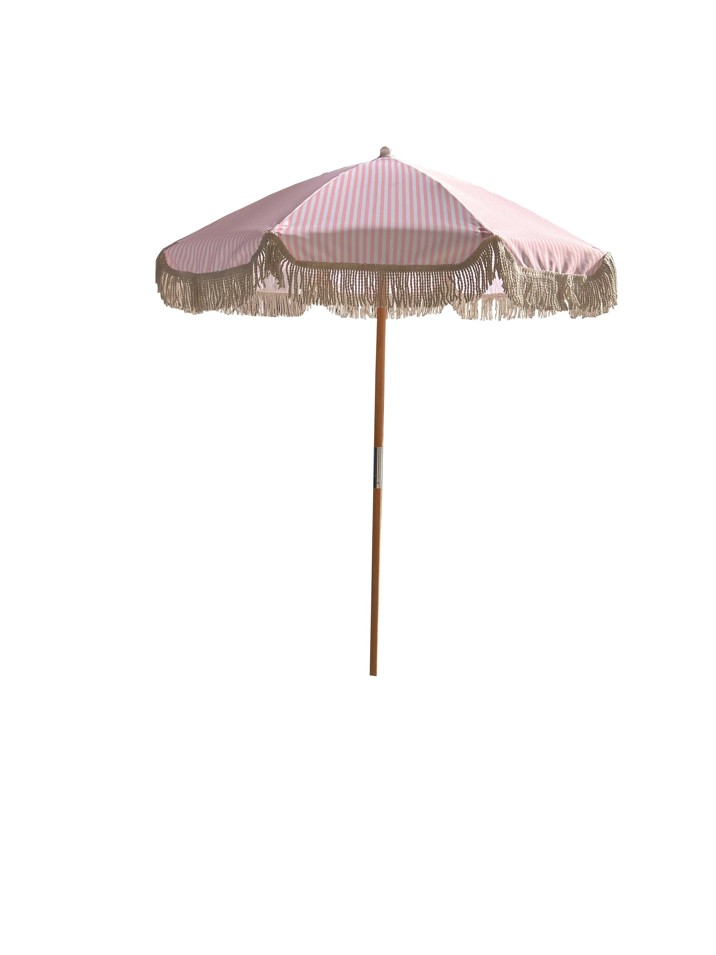 Garden Tassel Wooden Parasol Umbrella 1.5m 8ribs 32mm Pole Beech Wood