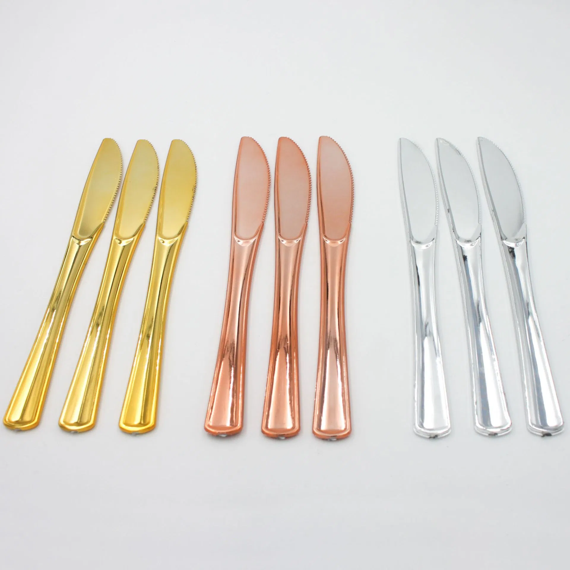 Wholesales Disposable Gold Plastic Cutlery Dinner Tabeleware Set Egg Cutlery Set Golden