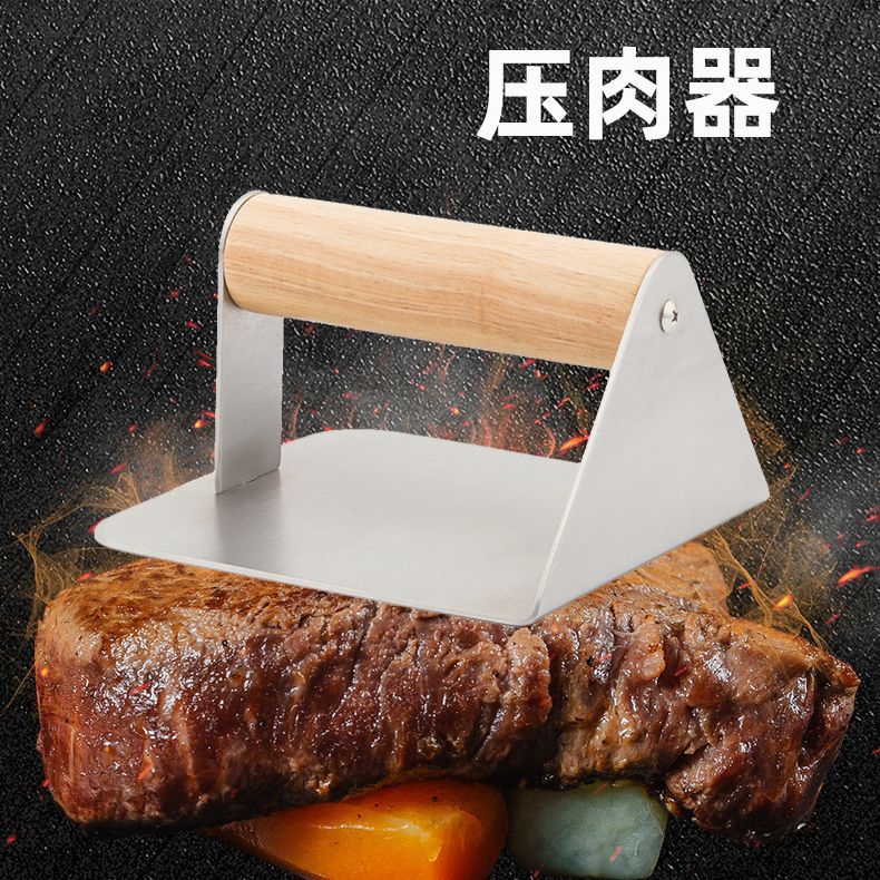 for Flat Top Griddle Grill Cooking 5 Inch Burger Smasher, Bamboo Wood Lron Grill Press