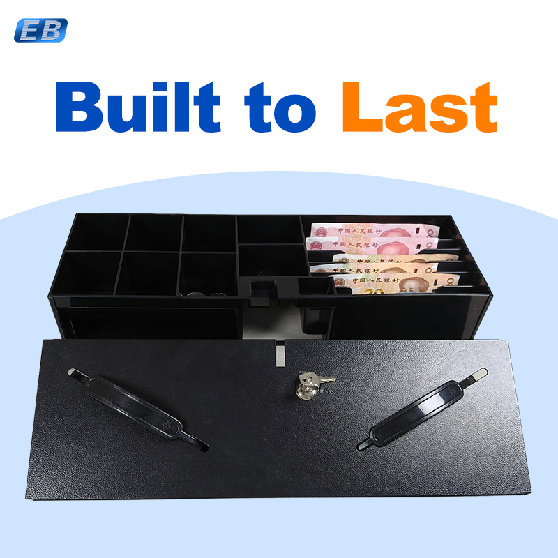 CB-170 Compact Flip-Top Cash Drawer Box for Store Pos System 6 Bills/8 Coins Durable Metal Build and Key Lock System