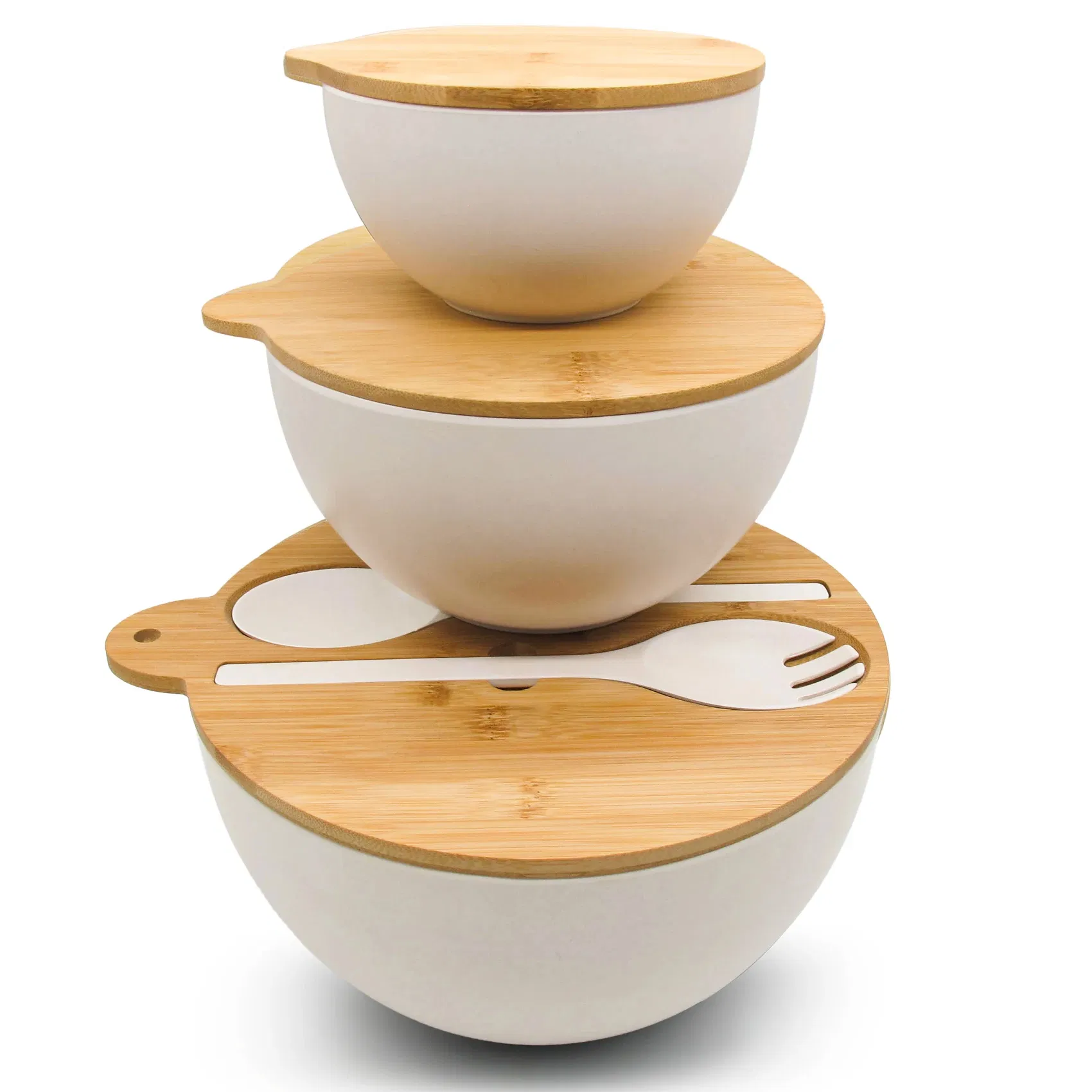 Eco-Friendly Bamboo Fiber Salad Bowl Set with Lid