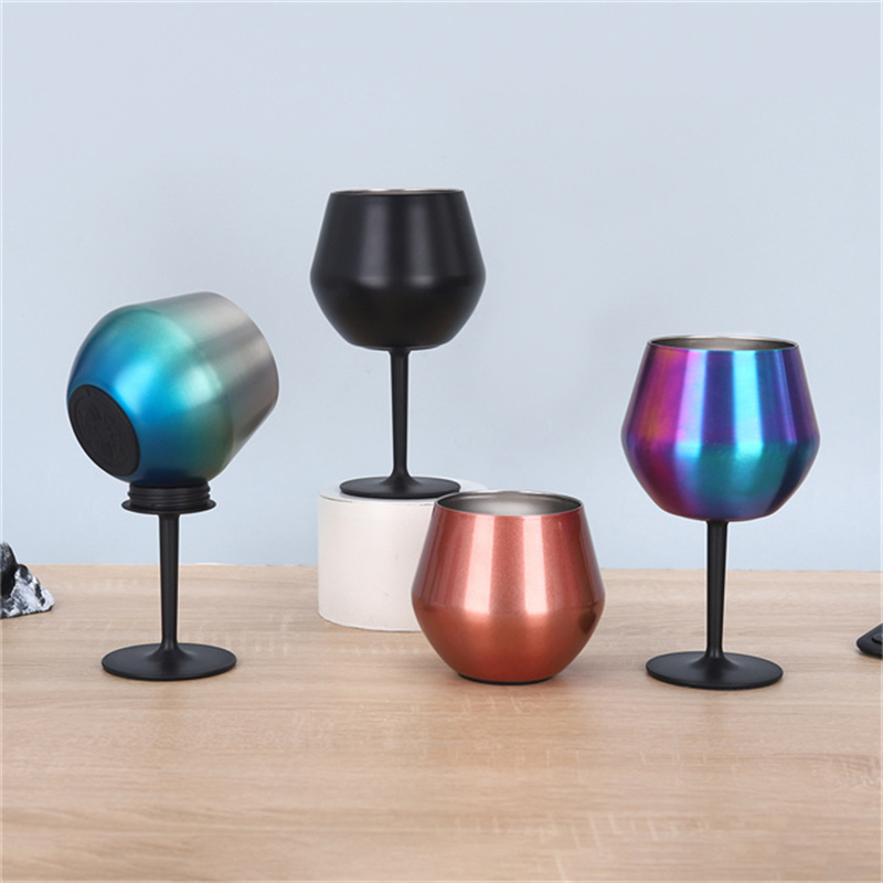 Stainless Steel Wine Glasses Unbreakable Stemmed Metal Wine Goblet with Removable Base
