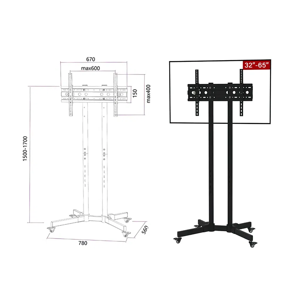 32"-65" Multi-Function TV Support Monitor Floor Stand with Swiveling Wheels