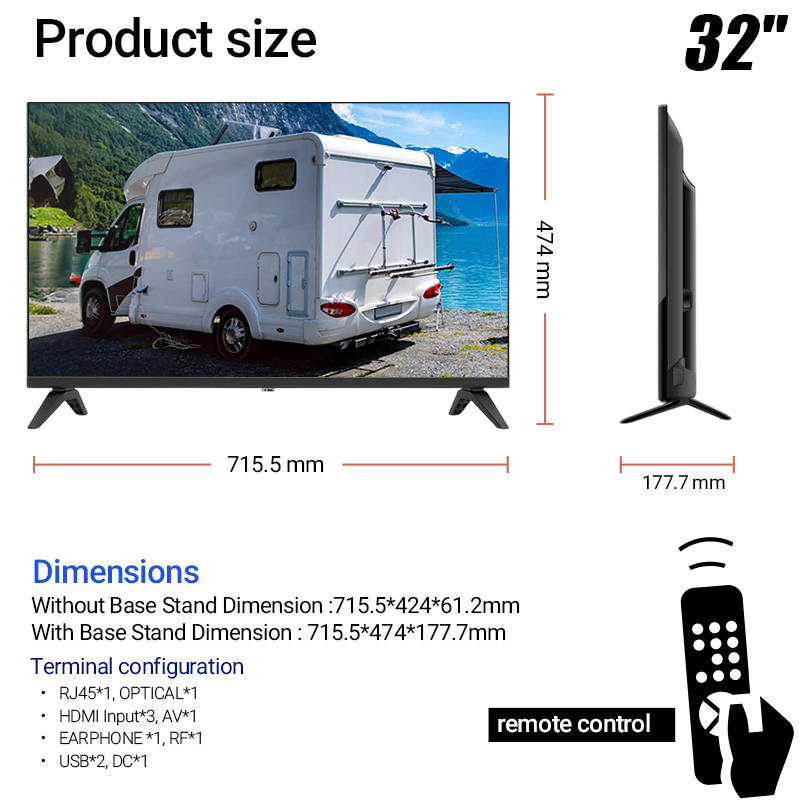 32" RV Truck Google Smart TV 1g 8g Caravan Television Outdoor Camping 12V DC Car TV
