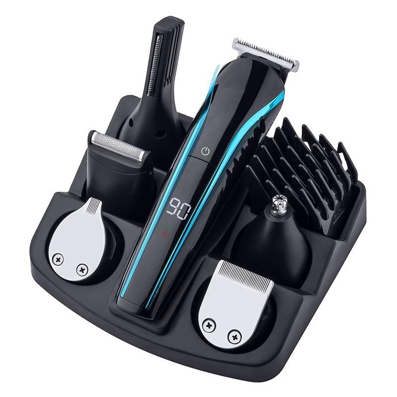 Men's Home Multi-Functional Electric Smart Digital Display Hair Clipper 6-in-1 Hair Trimmer Set