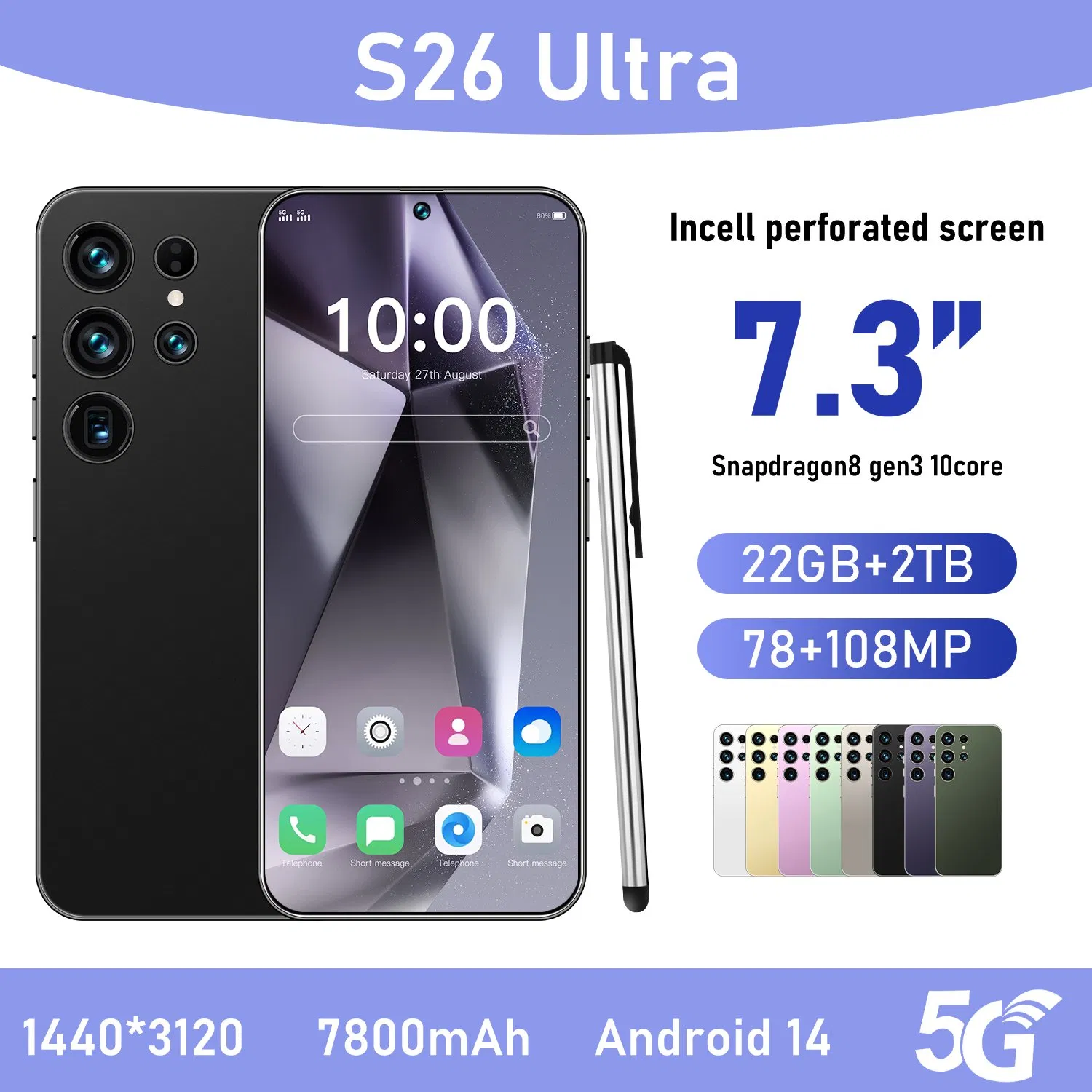 Смартфон S26 Ultra 22GB+2TB, 5G, Android 14