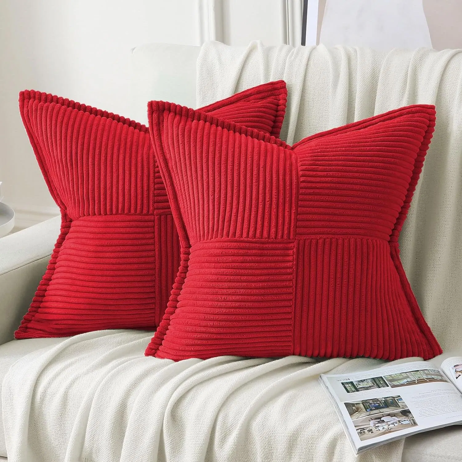 Wholesale Home Decor Soild Soft Textured Striped Throw Pillows Cases Luxury Geometric Farmhouse Corduroy Cushion Covers