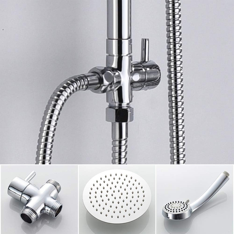 Sanipro 8-Inch Rainfall Top Spray 3 Modes Handheld Shower Head Wall-Mounted Stainless Steel System Set for Bath Shower Faucets
