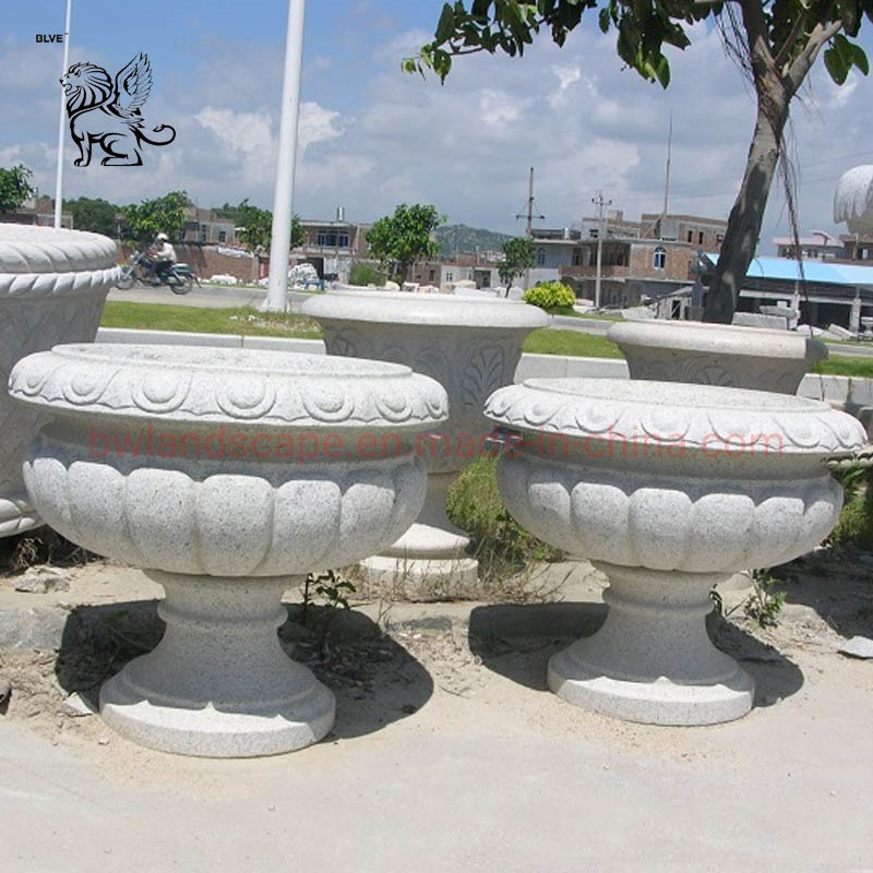High Quality Large Natural Stone Garden Flower Pots Outdoor Round Marble Flowerpot