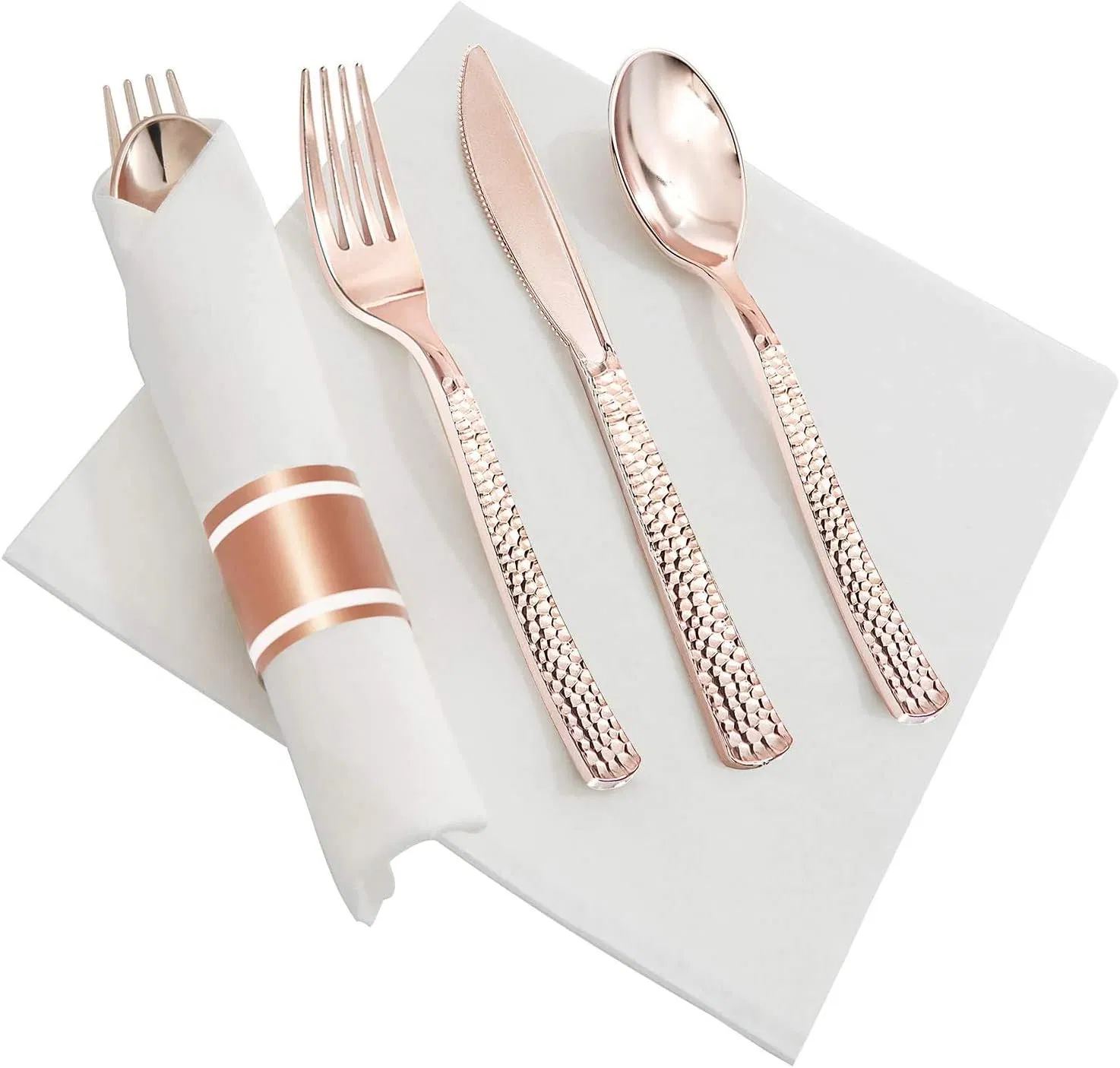 Rose Gold Plastic Silverware, Rose Gold Utensils, Heavy Weight Plastic Cutlery, Disposable Silverware Sets Suitable for Wedding, Monther's Day Party