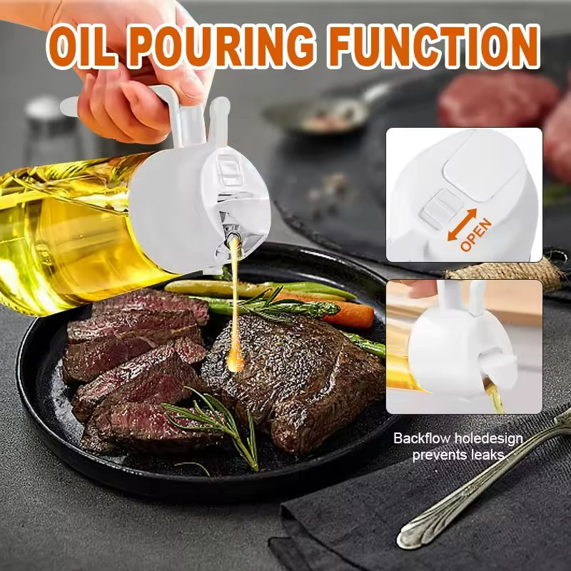 2 in 1 Food-Grade 470ml Oil Mister Sprayer Dispenser Glass Oil Bottle for Cooking for Air Fryer Salad Frying BBQ