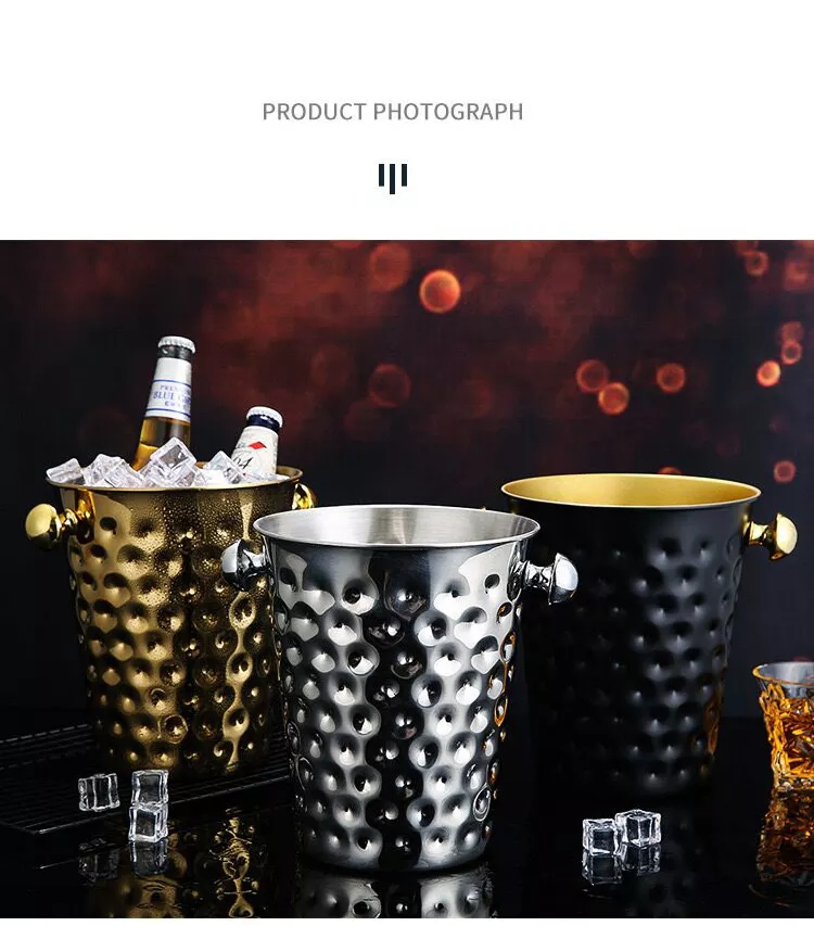 201 Stainless Steel Bar Utensil with Handle 6L Silver Champaign Ice Bucket