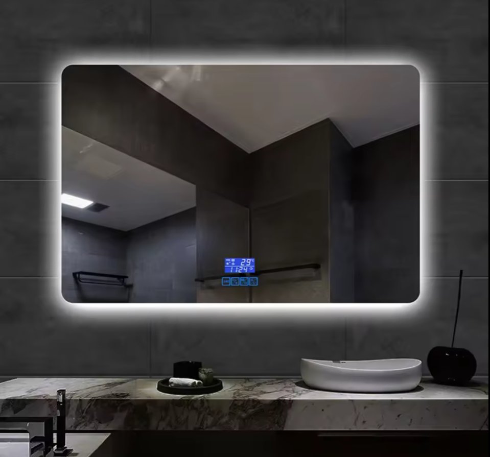 Elegant Rectangular LED Display Mirror with Tempered Glass