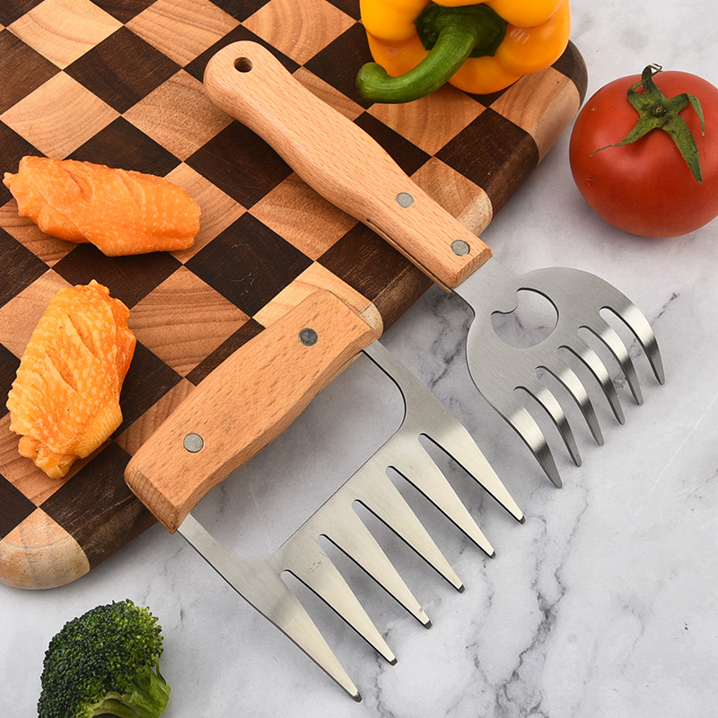 Stainless Steel Bear Claw Meat Remover Household Wooden Handle Meat Divider
