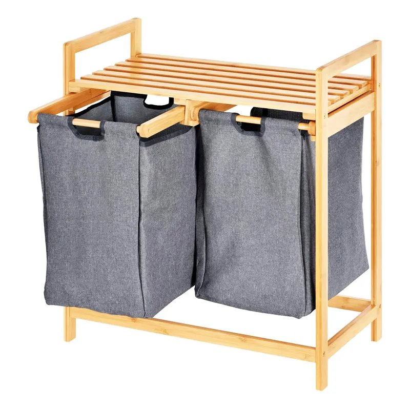 Dual Compartments Storage Laundry Hamper Bamboo Laundry Basket