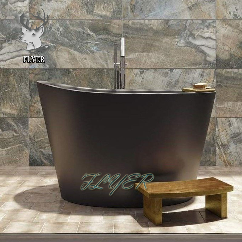 Black Artificial Marble Bathroom Tub Two Person Stone Resin Bathtub