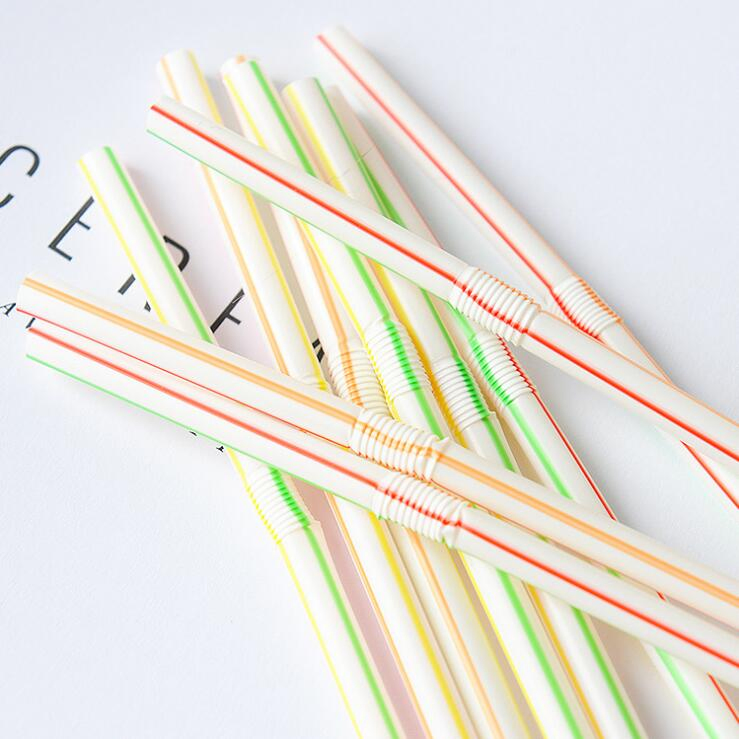 Disposable Straws Creative Color Paper Straws Healthy Plastic Stripe Straws Juice Drinks Milk Tea Straight Tube Bendable Elbow Straws