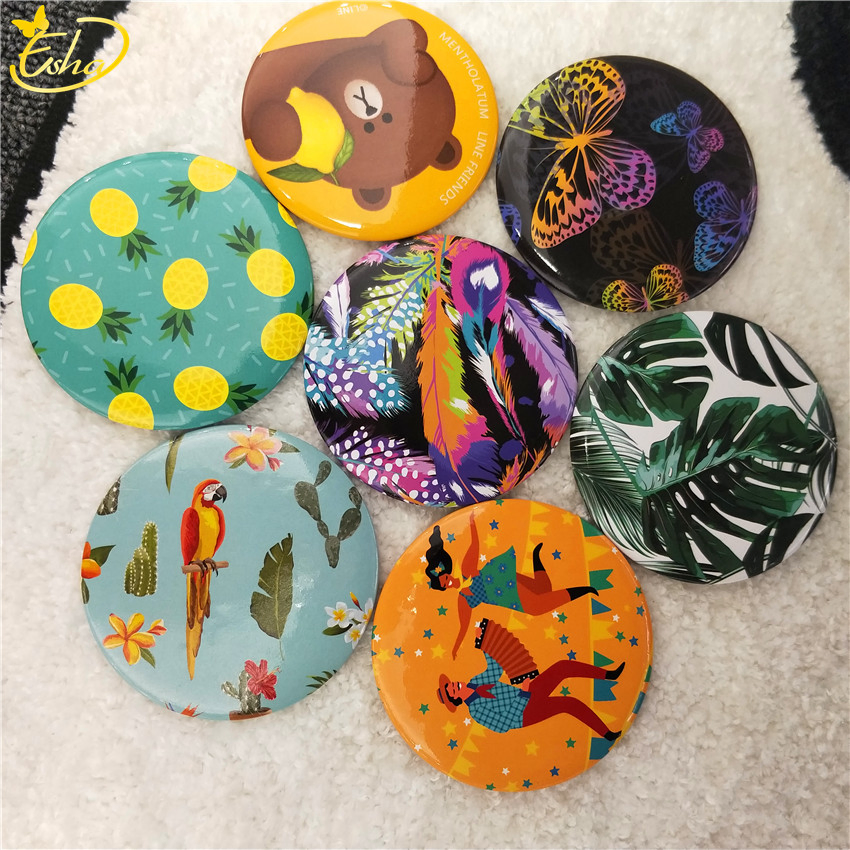 Promotional Gift Small Cosmetic Metal Tinplate Pocket Compact Makeup Magic Glass Cartoon Mirror