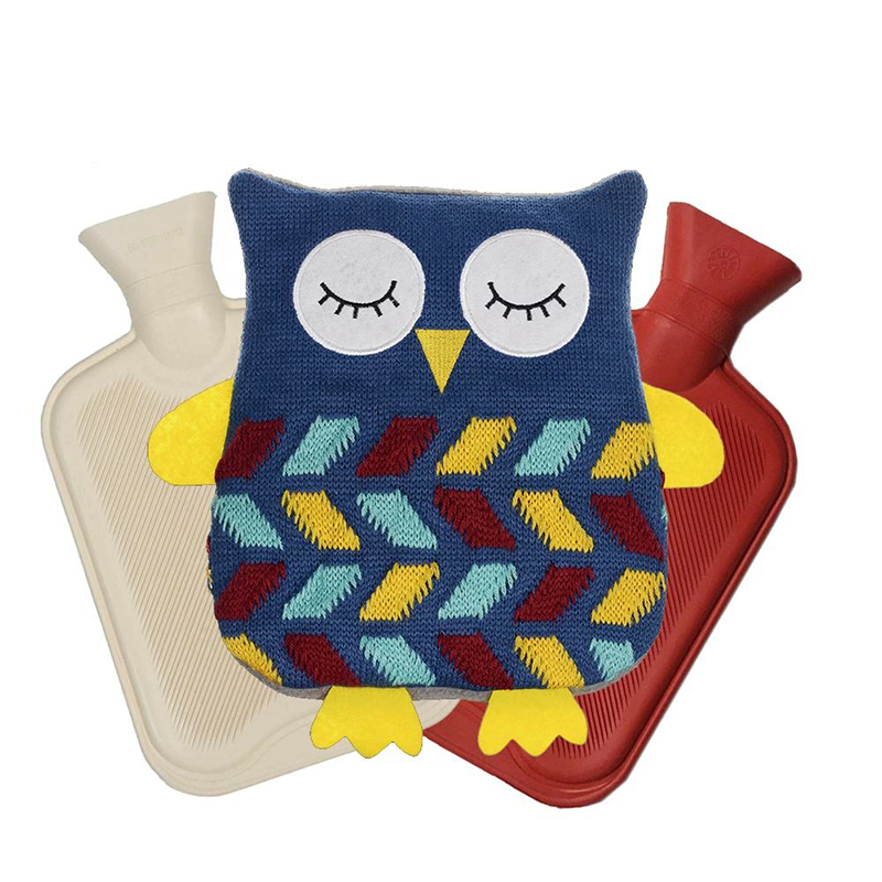 Hot Water Bottle with Cute Animal Pattern Knitted Cover
