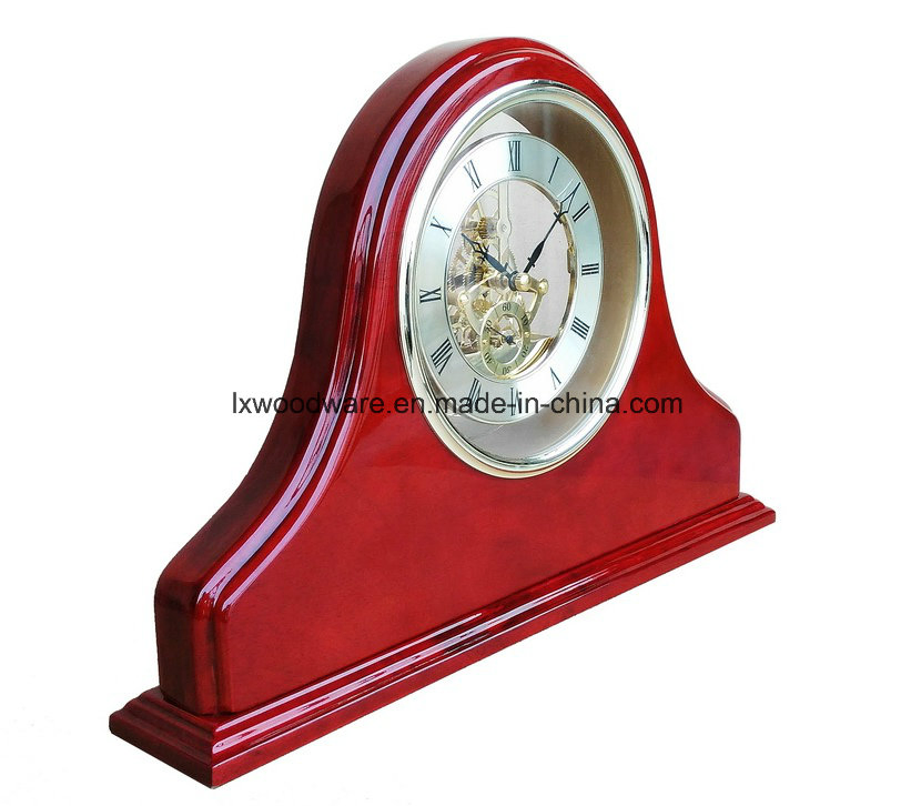 Luxury Rosewood Piano Finish Wooden Mantel Desk Clock