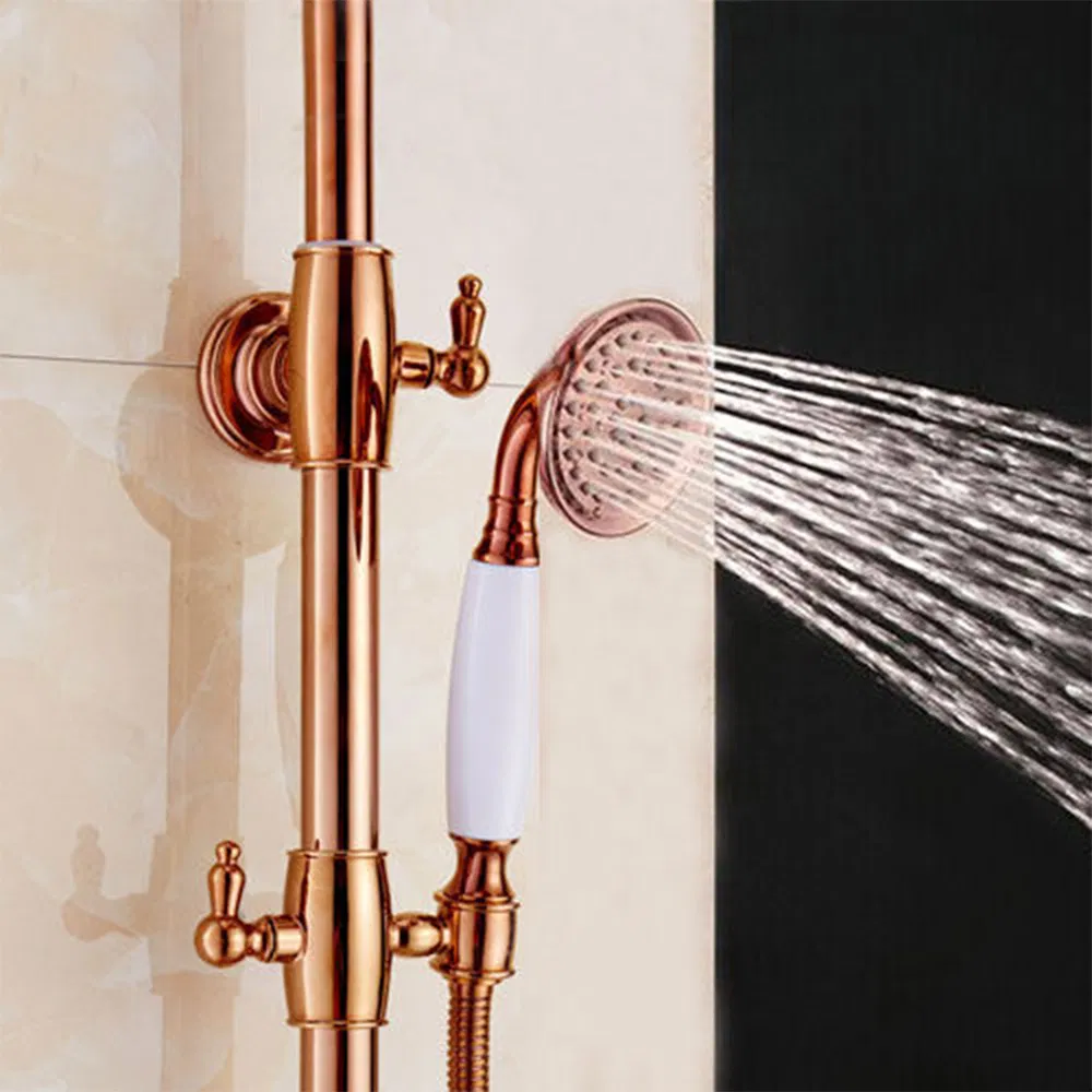 European-Style Rose Golden Copper Shower Head, Bathroom Rain Shower Faucet
