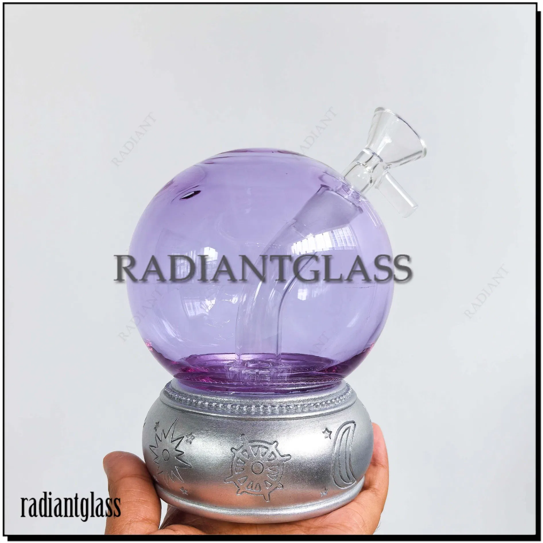Purple Pink Crystal Ball Glass Water Pipe Moon and Stars Base Good Quality Wholesale Glass Smoking Pipe with Fast Shipping