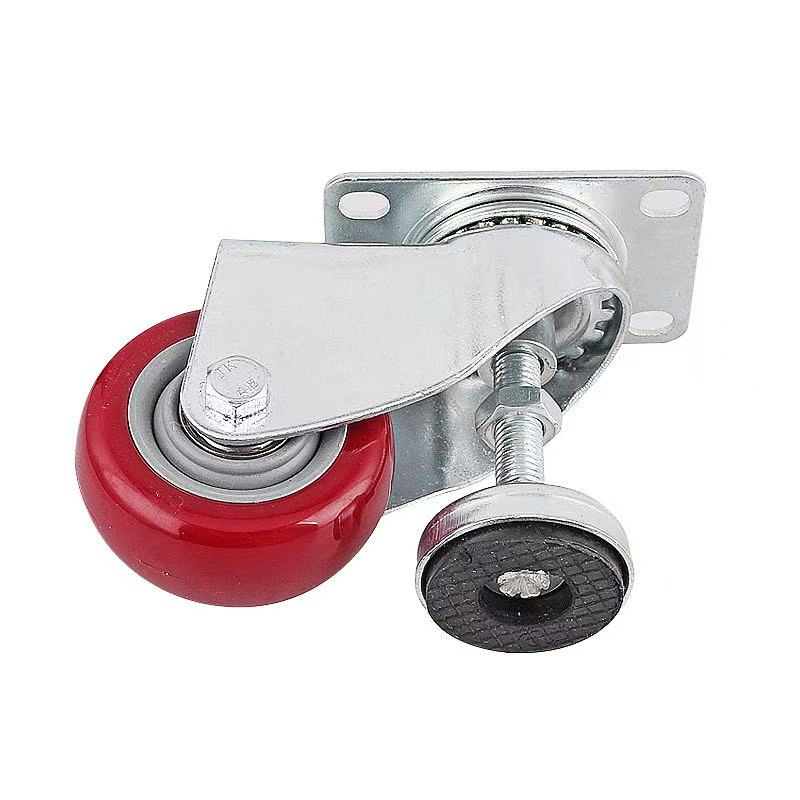 Universal Red and Black Polyurethane Leveling Casters, Silent PU Casters with a Load Capacity of 60kg.