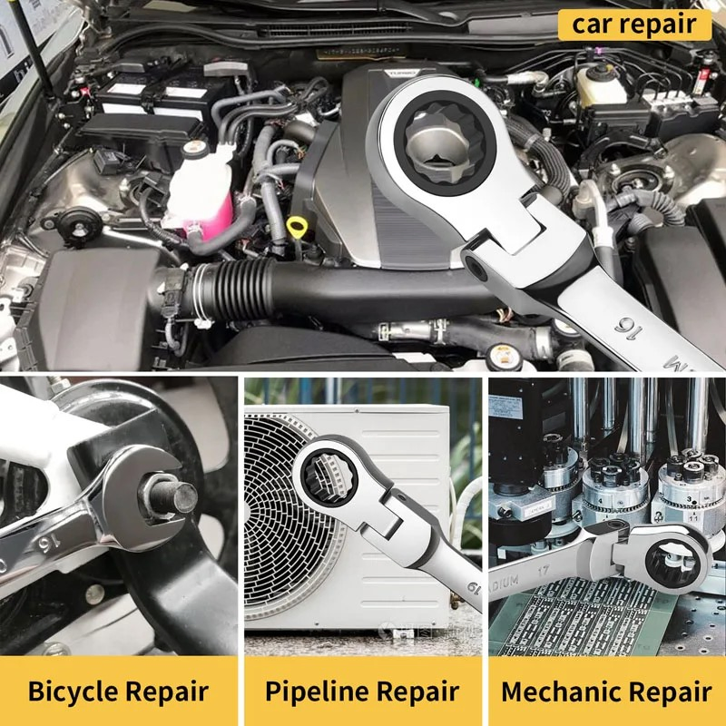 Ratchet Wrench of Keys Spanner Set Hand Tool 72-Tooth Ratcheting Flexible Head Mirror Finish