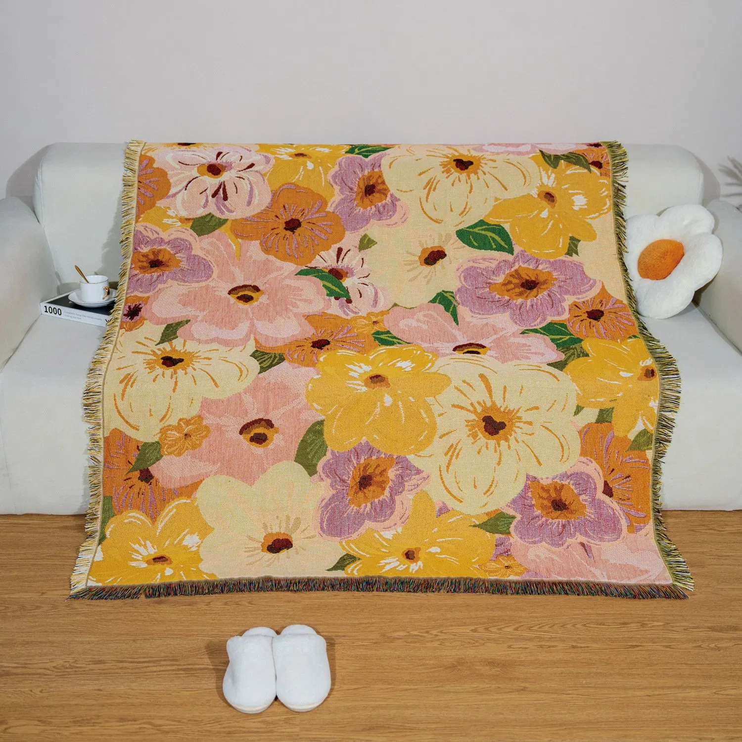 Плед Дайруй жаккардовый цветочный, плед для пикника