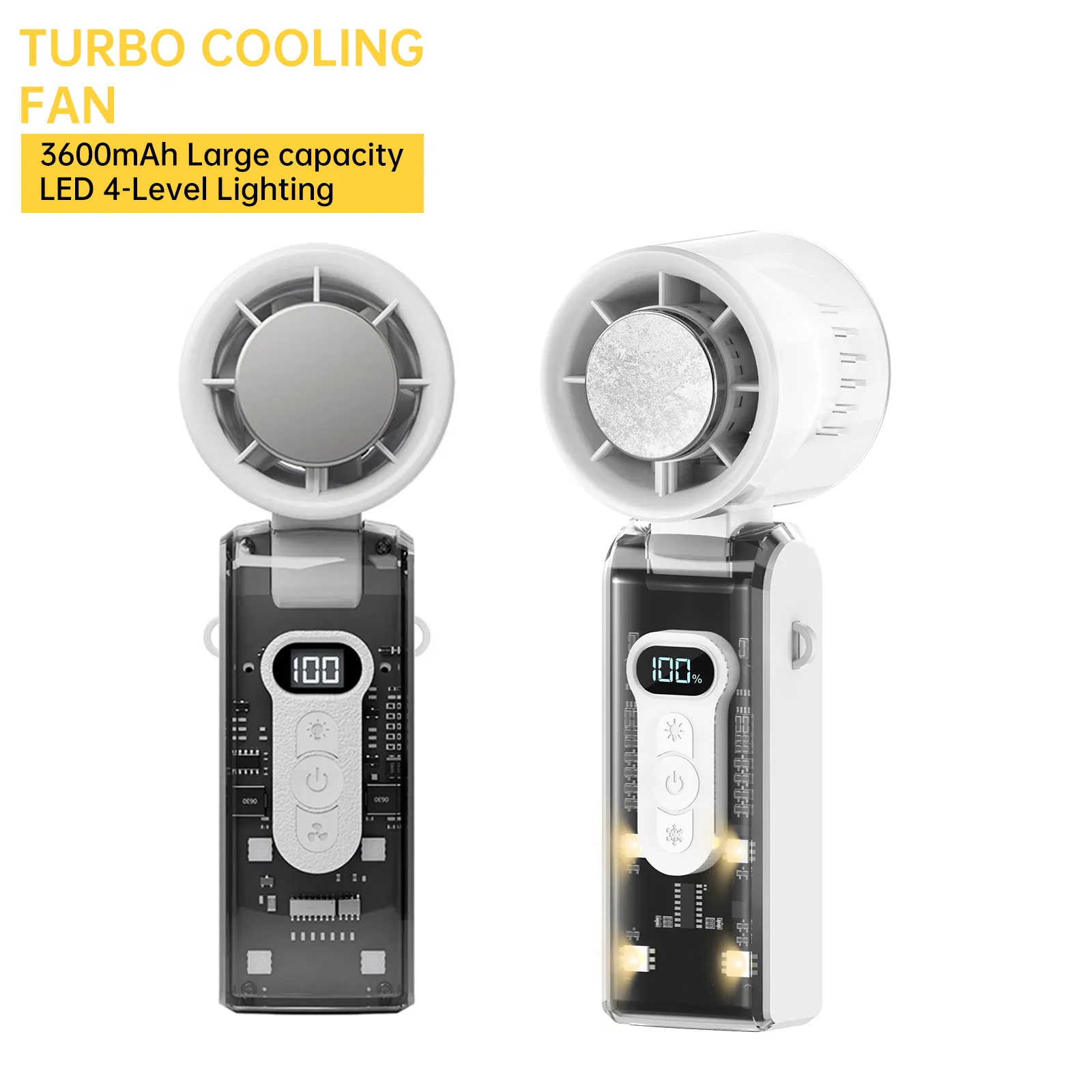 Aspor A758 100-Speed Semiconductor Cooling Fan Portable Handheld Fan Foldable Personal Fan with 3600mAh Battery LED Display