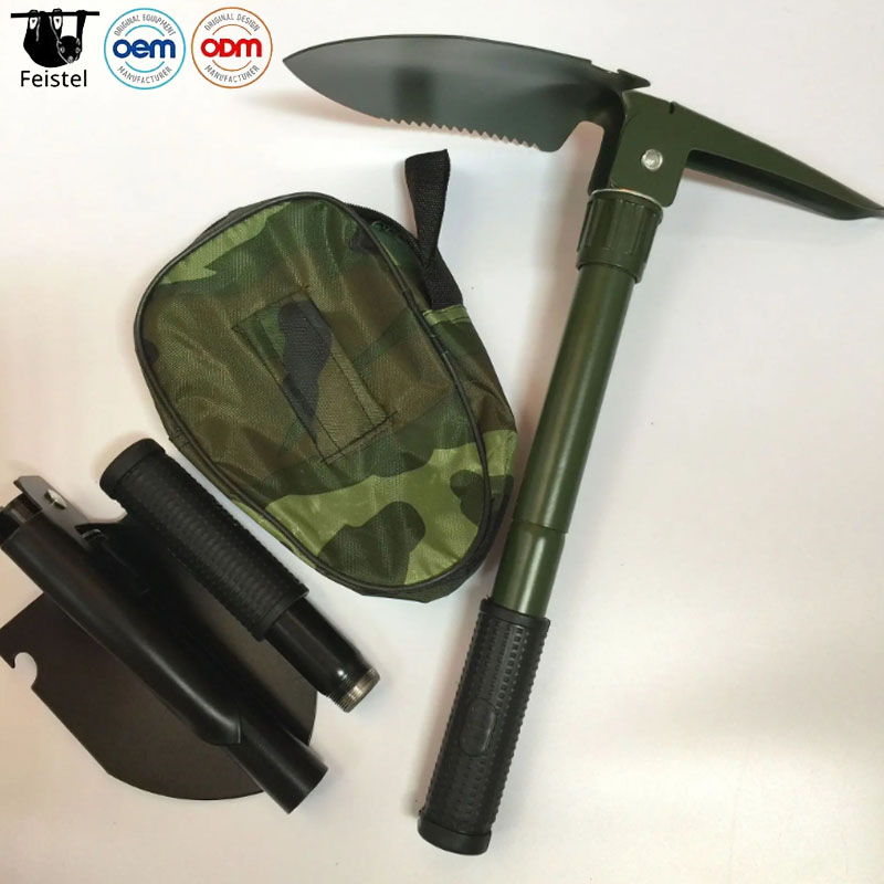Carbon Steel Portable Folding Camping Shovel Equipped with SPCC Handle and Anti-Slide Rubber Grip Bottle Opener Spade Edge