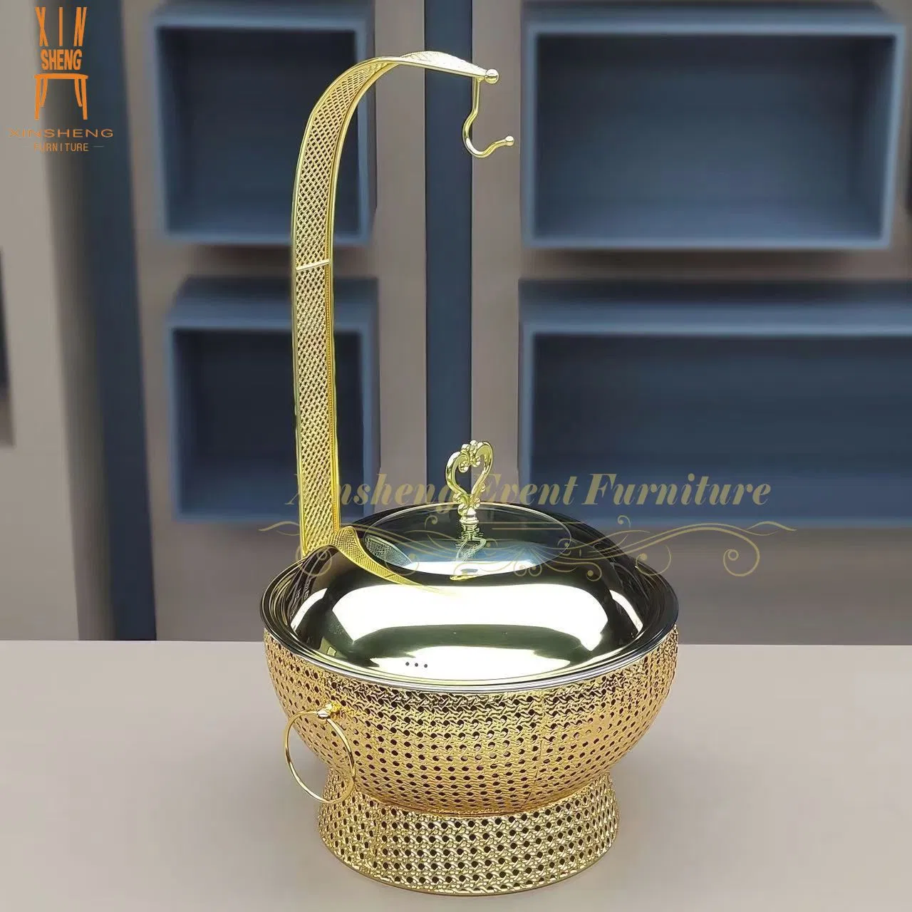 Stainless Steel Hotel Chafing Dish Gold Food Warmer with Lid Holder Cover Hanging Chafing Dish for Wedding Hotel