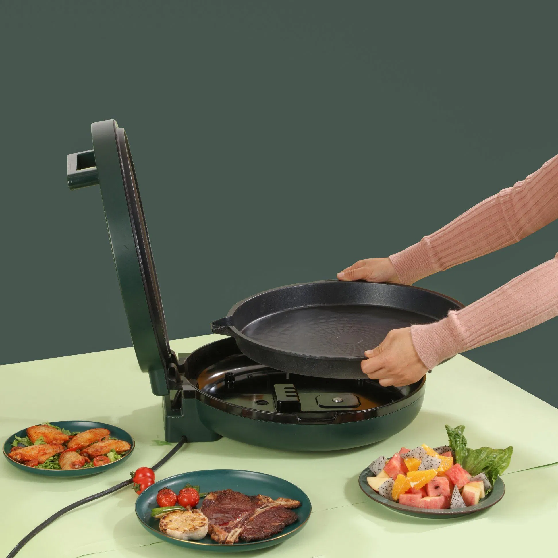 180 Degrees Electric Griddle Skillet Double Baking Pan Pizza Maker Grill Fryer