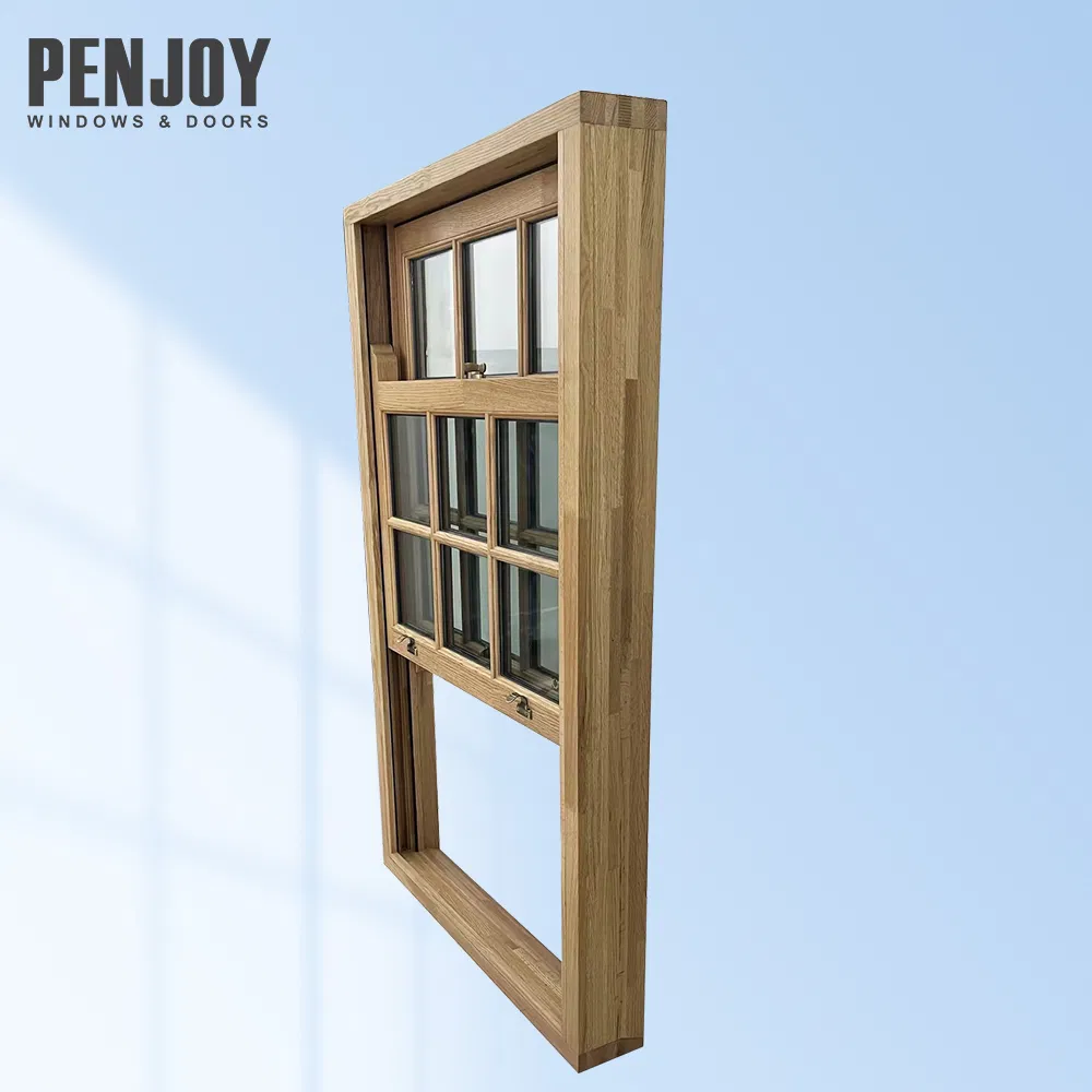 Penjoy Wood Color Solid Wood Single Hung Window Double Hung Wood Windows