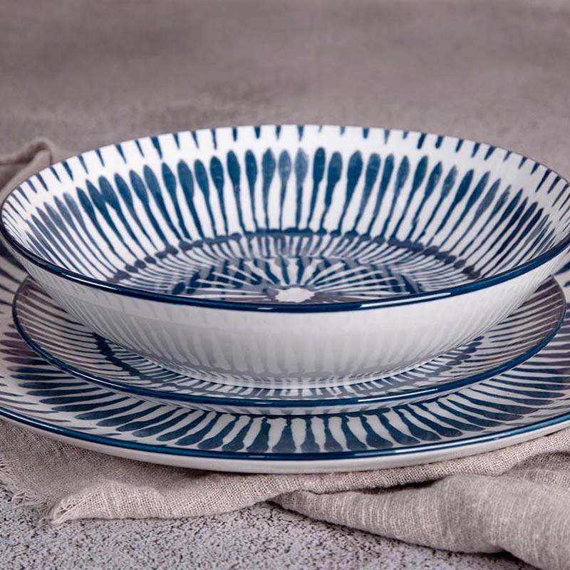 Best Selling High Quality Wholesale Durable Sustainable Customized Natural Plant Indigo Printing China Ceramic Dinnerware Porcelain Tableware Dinner Set