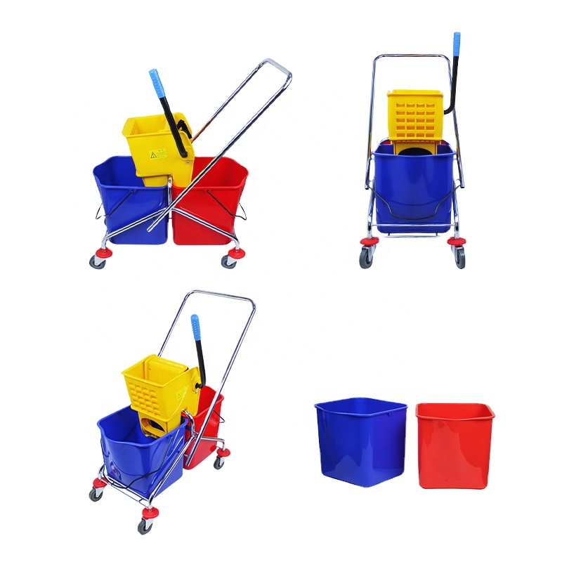 PP Plastic Double Buckets Mop Cleaning Trolley Mop Water Squeezing Bucket