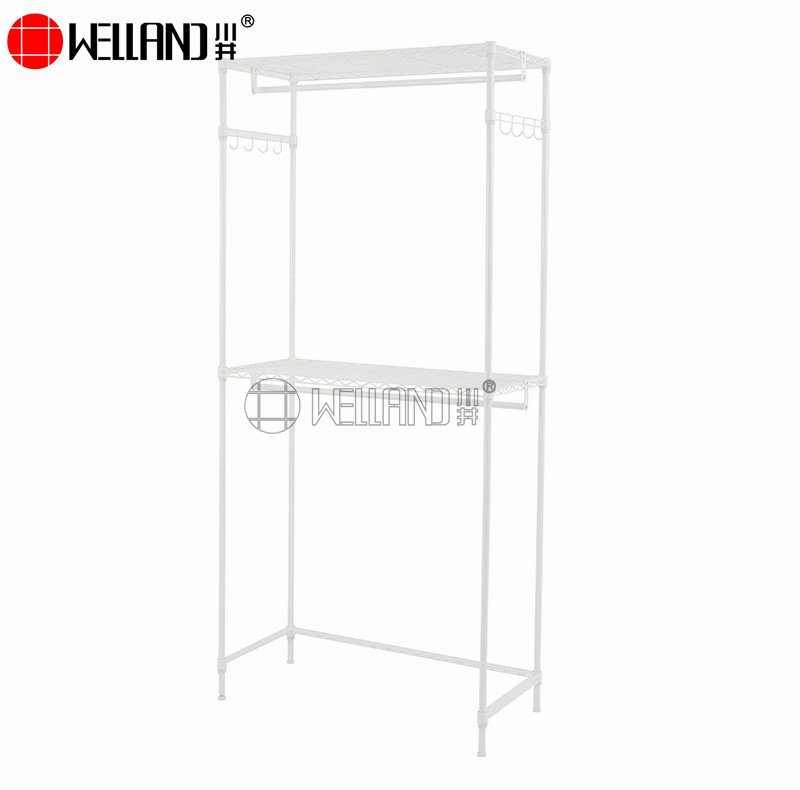 Vertical Epoxy Coated Color 2 Shelves Metal Storage DIY Garment Rack with 2 Clothes Hanger