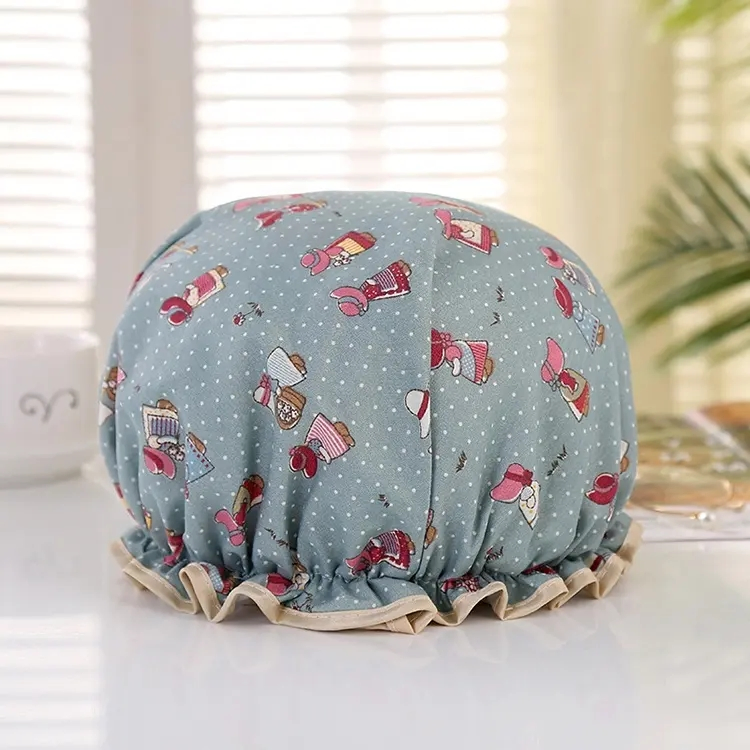 Customized Shower Cap Waterproof 2 Layer Reusable Bath Shower Cap