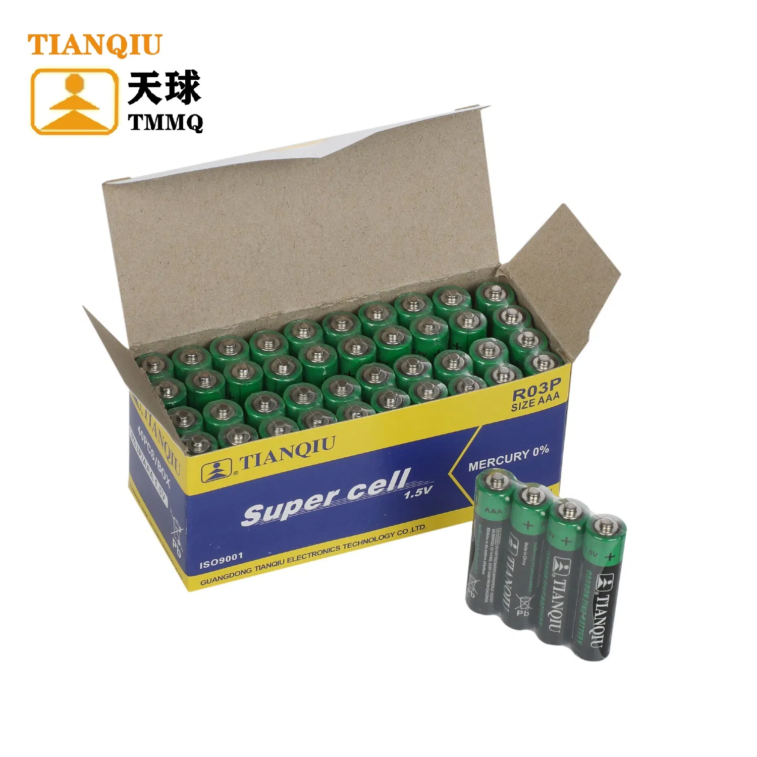 Tianqiu AAA Heavy Duty 1.5V Carbon Zinc Dry Battery R03 Cell 40mins