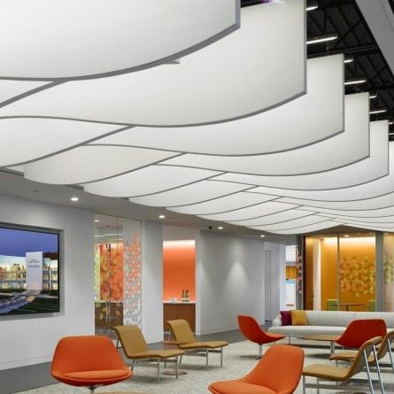 Custom-Length Fiberglass Baffles with Nrc 0.9 and Modular Connectors for Variable Ceiling Heights in Retail Stores