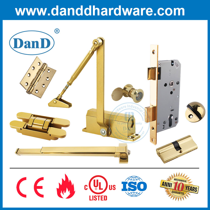 CE Golden Fire Rated Security Mortise Lock Hinge ANSI Door Closer Barn Handle UL Panic Bar Furniture Construction Building Brass Glass Shower Window-Hardware