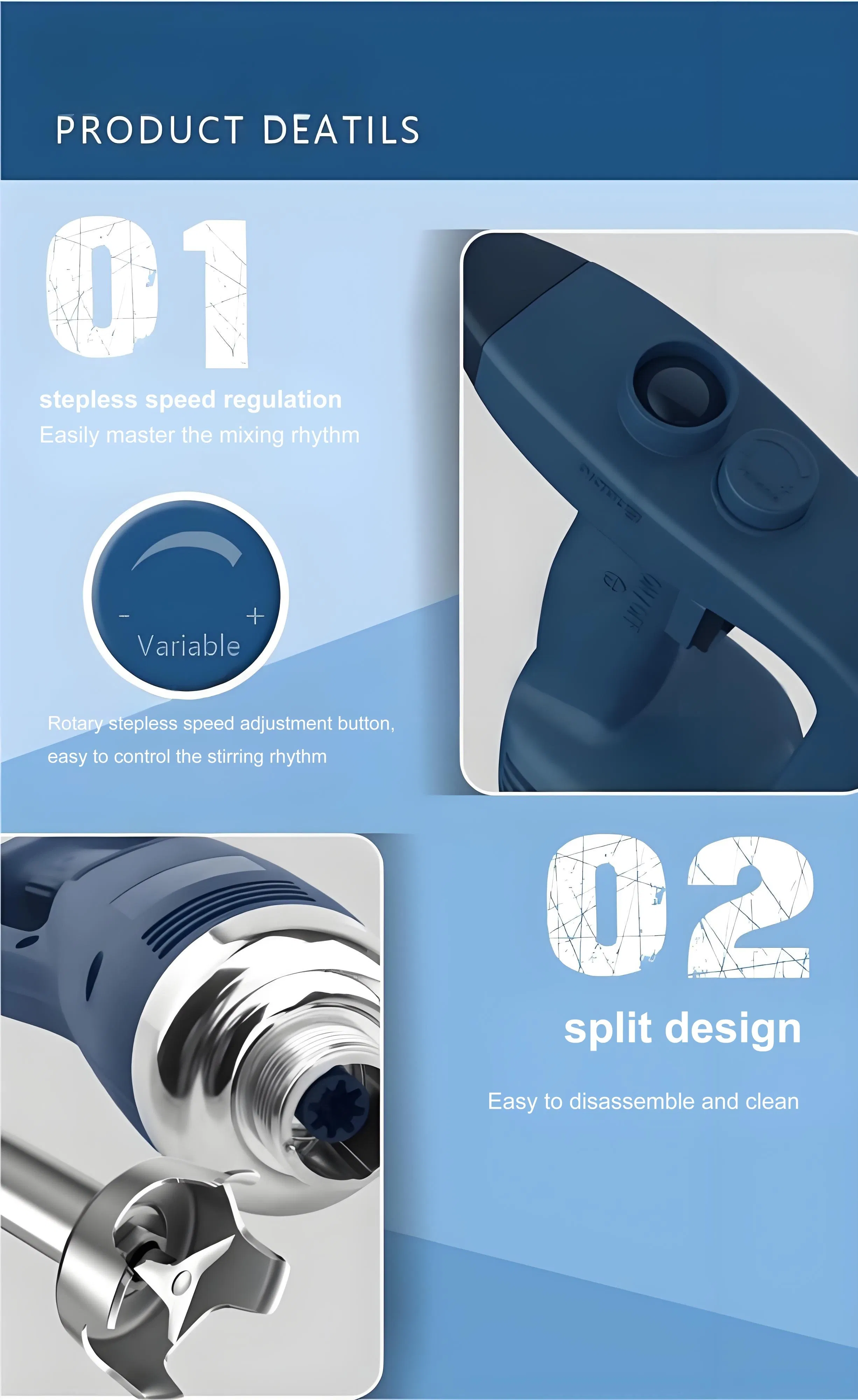 Food Blender Hand Mixer Commercial Mixing Rod Immersion Blender Egg Beater Egg-Whisk