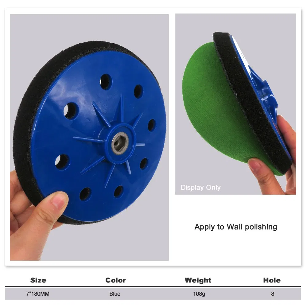 7 Inch 180mm 8 Hole Hook and Loop High Density Blue Plastic Sanding Pad for Wall Polishing