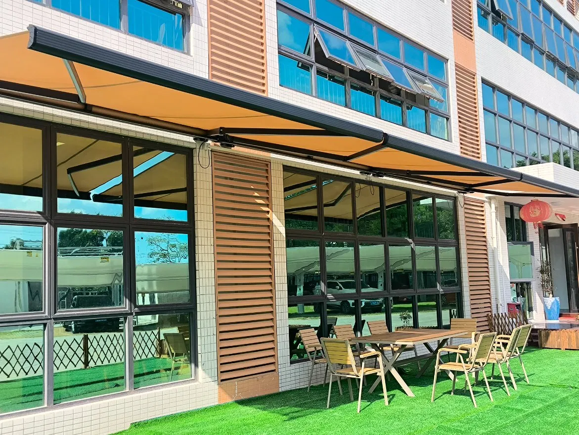 Custom Size Motorized Retractable Sunshade Outdoor Aluminum Alloy Frame Coffee Shop Garden Patio Awnings