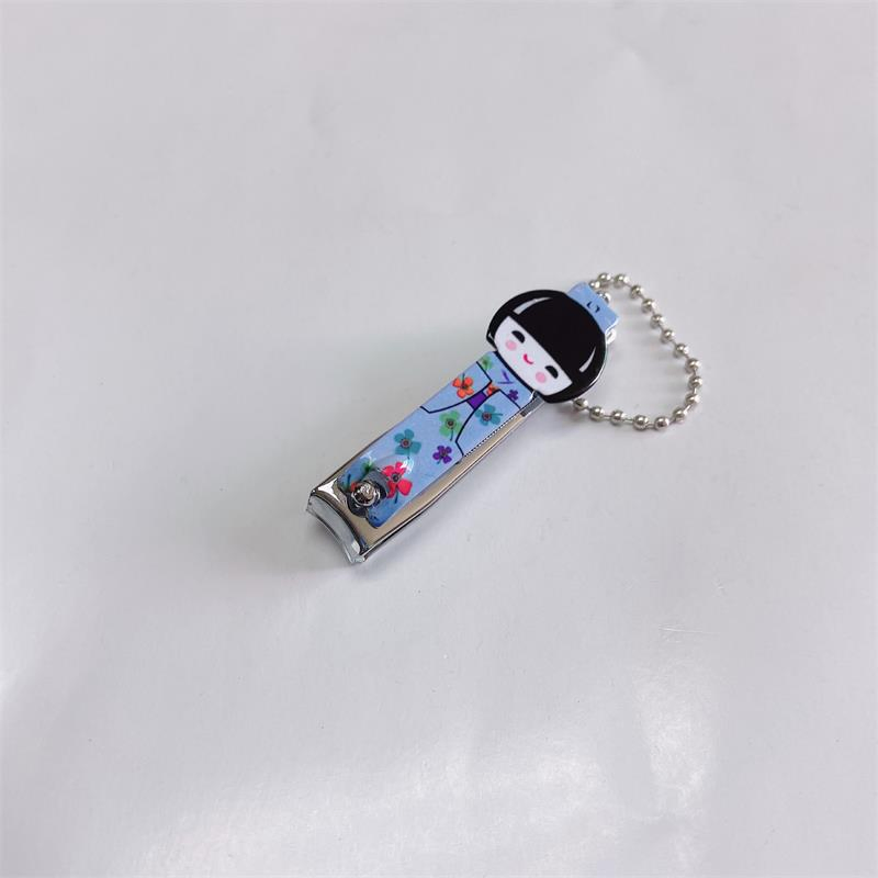 Japanese Doll Nail Clipper Cutters with Girl Pattern Coating, File and Keychain