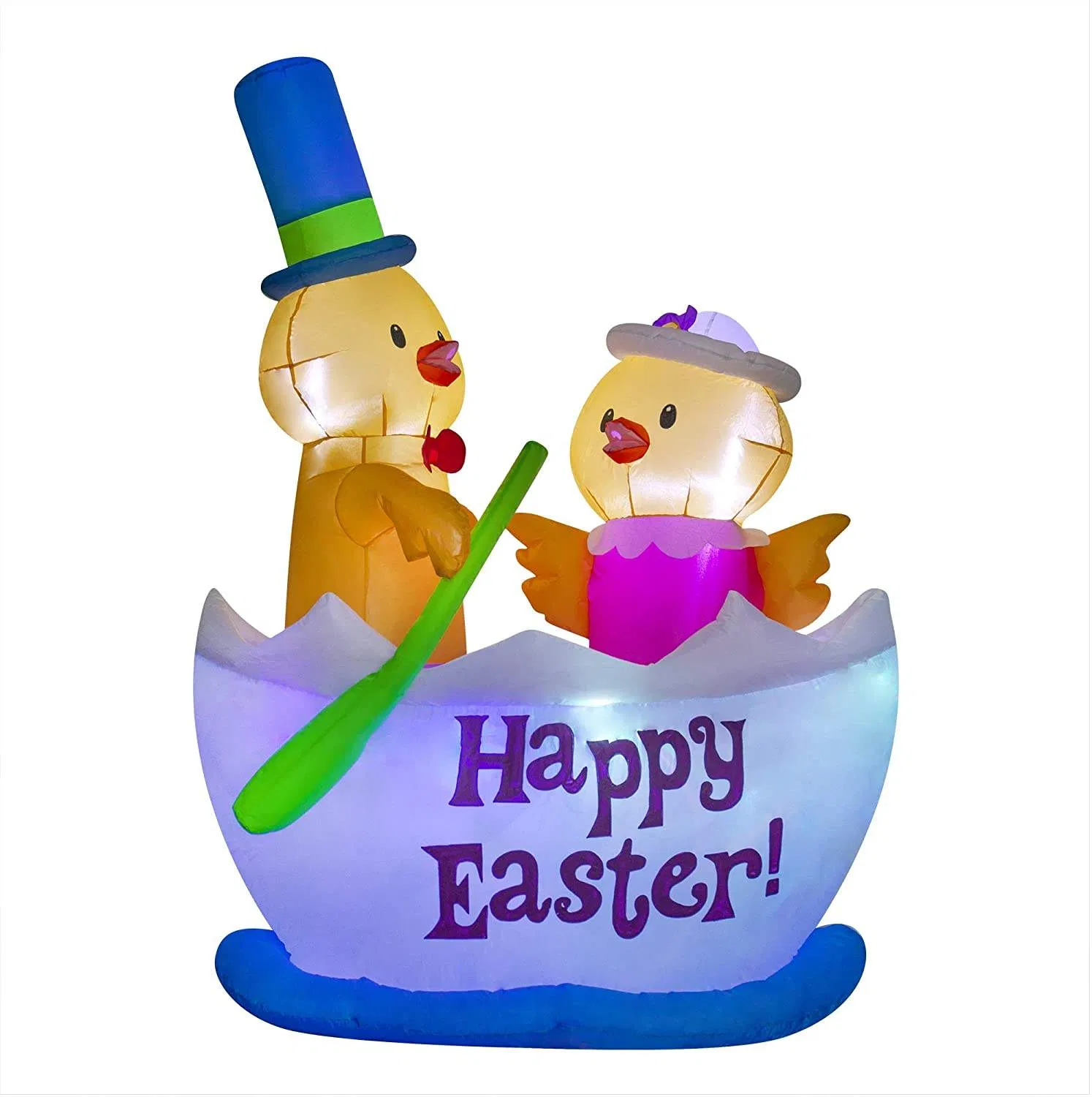Boyi 5FT Inflatable Easter Chicks in Easter Egg Boat Scene Yard Decor