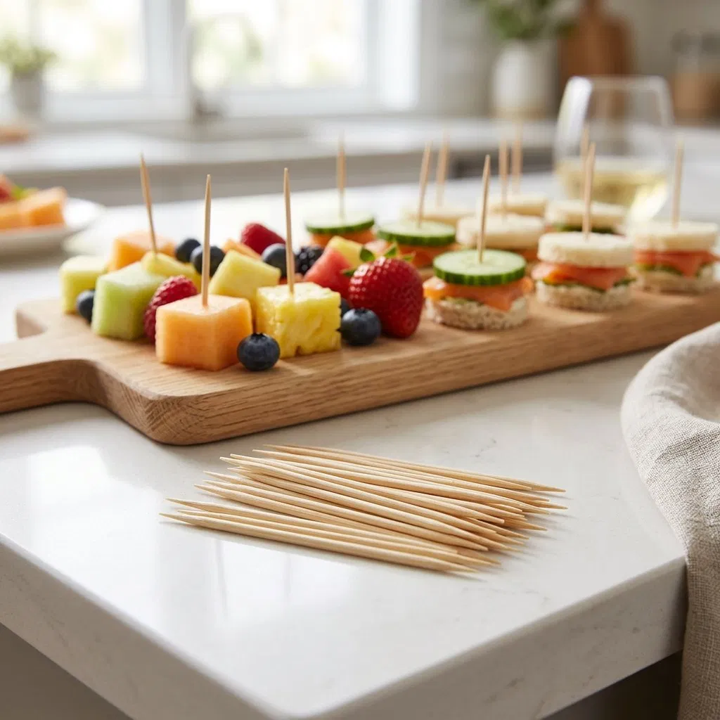 Food Contact Safe Custom Logo 1.6/1.8/2mm Disposable Bamboo Toothpick for Restaurant Party Catering Supplies