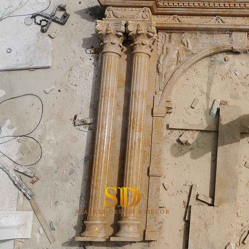 China Hand Carved Classic Round Yellow Marble Column