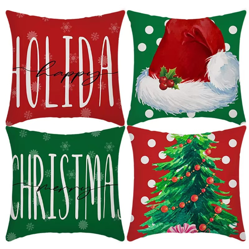 Decorations Reindeer Snowman Throw Pillow Covers Merry Christmas Season Red Chair Cushion
